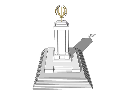 Architectural Monument Component Featuring Pedestal Steps Column And Golden Top Sculpture 3d model