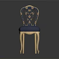 Luxury European Style Dining Chair With Ornate Gold Carving And Blue Fabric Cushion