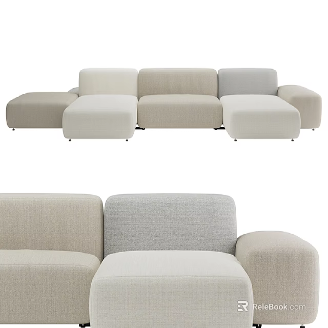 Modular Fabric Sofa Set With Beige Light Gray Modules And Combinable Design 3d model