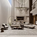 Modern Basement Interior With Sofas And Pendant Lights