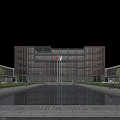 Modern Multi Storey Office Building With Glass Facade Water Pond Reflection And Landscaped Garden