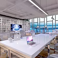 Modern Public Office Space With White Long Desks Gray Chairs And Large Windows View