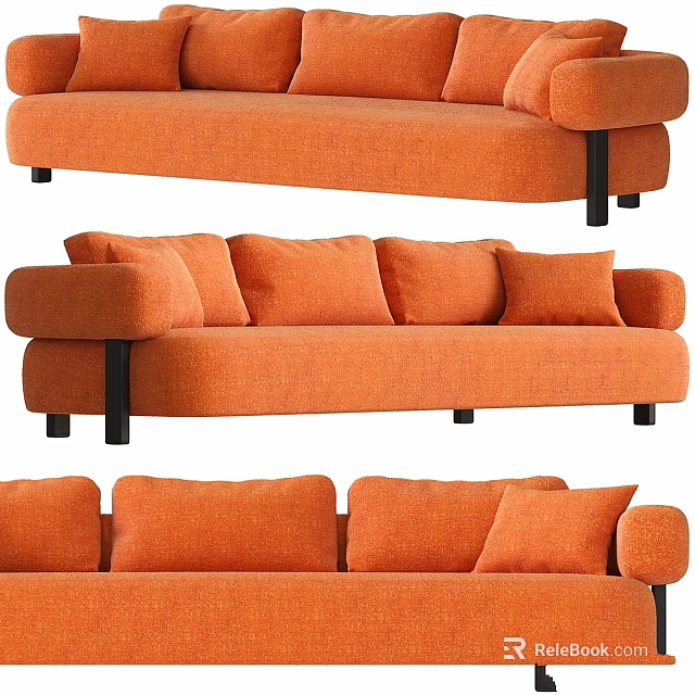 Orange Sofa With Multiple Orange Cushions And Black Legs Modern Design 3d model