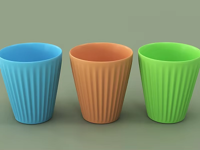 Colorful Blue Orange And Green Ribbed Texture Cups On Gray Background 3d model
