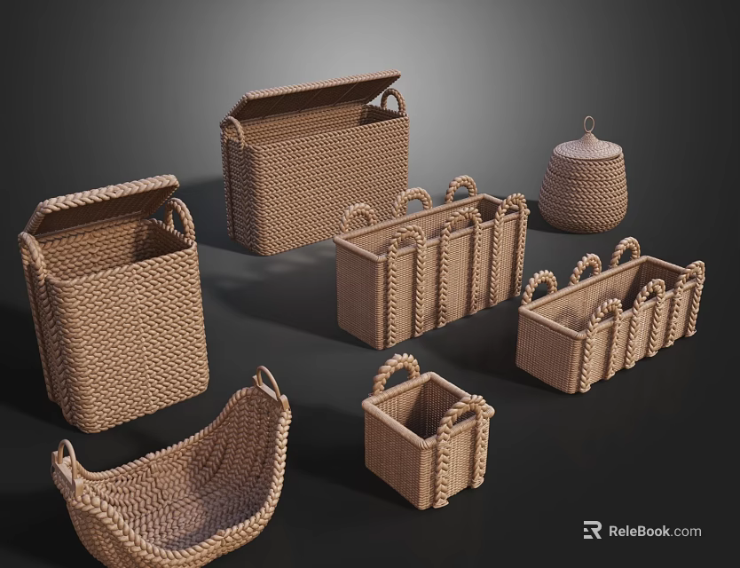Woven Storage Baskets In Various Styles And Sizes For Home Organization 3d model