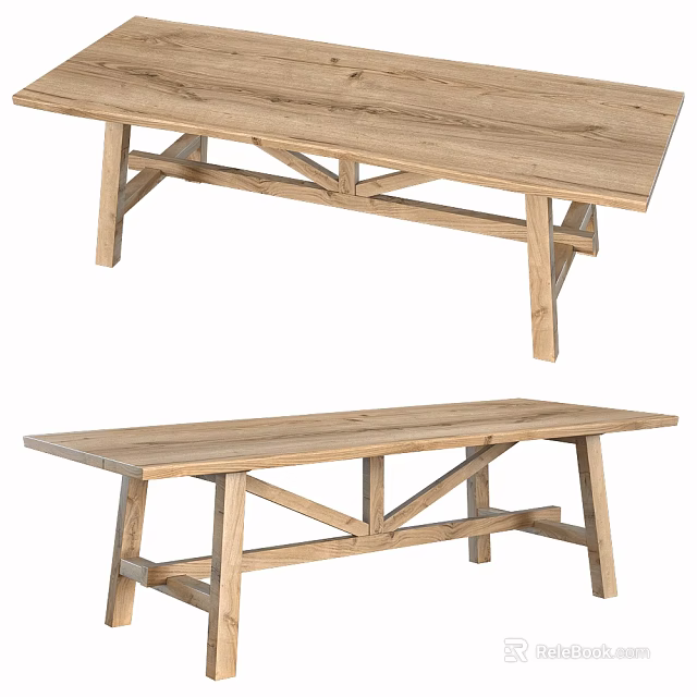 Solid Wood Long Tables With Cross Leg Design For Home Interior Decor 3d model 