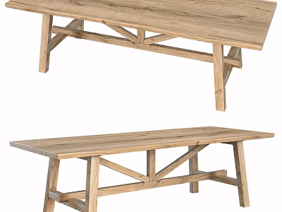 Solid Wood Long Tables With Cross Leg Design For Home Interior Decor 3d model
