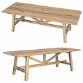 Solid Wood Long Tables With Cross Leg Design For Home Interior Decor 3d model