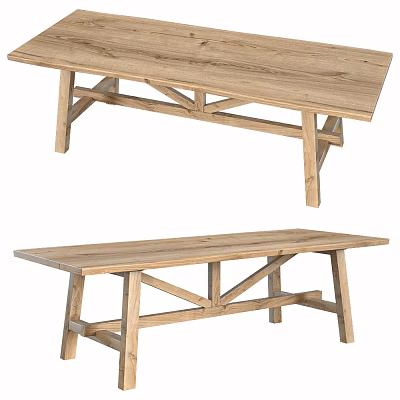 Solid Wood Long Tables With Cross Leg Design For Home Interior Decor 3d model