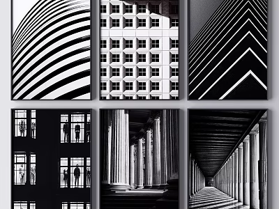Black and White Architectural Wall Art With Geometric Patterns Columns And Windows 3d model