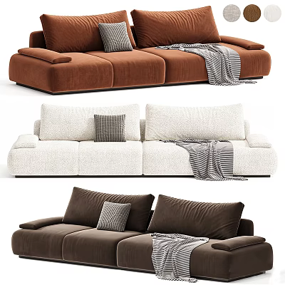 Brown White Dark Brown Three Seater Sofas With Decorative Pillows And Cozy Blanket 3d model