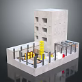 Architectural Model Of Concrete Multi Storey Building With Internal Frame And Yellow Red Components