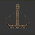 Ancient Wooden Medieval Siege Weapon With Catapult Structure And Wooden Beams