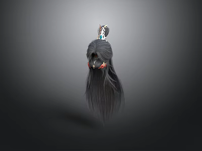 Stylish Decorative Long Dark Hair Wig With Colorful Accessories For Daily Wear 3d model