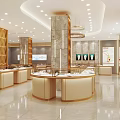 Luxury Jewelry Store Interior With Elegant Display Counters And Golden Decor