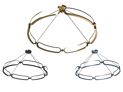 Modern Ring Shaped Chandelier Design With Three Circular Frames And Metallic Finishes 3d model