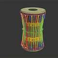 Decorative Traditional Wooden Drum as Musical Instrument with Red Yellow Patterns and Black Center Hole
