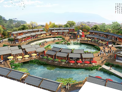 Ancient Architecture Scenic Village in Waterfront Area with Historic Buildings and Natural Landscapes 3d model