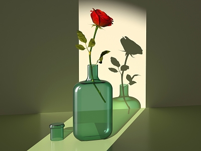 Green Vase Red Rose 3d model