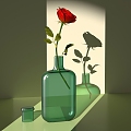 Green Vase Red Rose 3d model