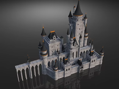 Ancient Medieval Castle Architecture Featuring Spires Towers And Stone Arches 3d model