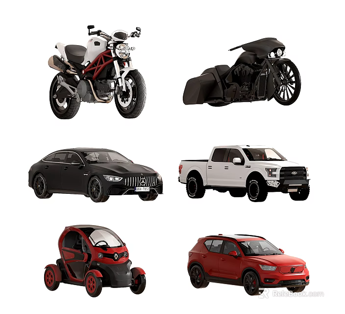Different Types Of Modern Cars Including Sedan Truck SUV In Black White Red Colors 3d model 