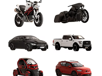 Different Types Of Modern Cars Including Sedan Truck SUV In Black White Red Colors 3d model