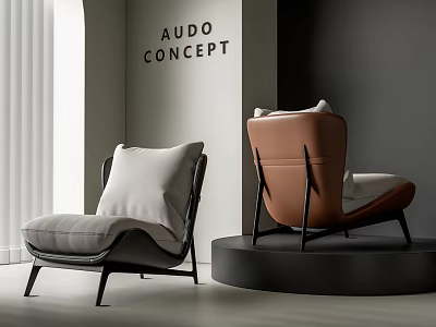 Modern Light Gray And Brown Leisure Chairs With Black Metal Legs And White Curtains Design 3d model