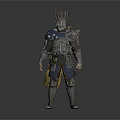 Medieval Warrior Character In Silver Armor With Spiked Helmet And Blue Decorations