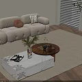 Modern Sofa and Coffee Table Set with Soft Upholstery Marble Glass Tops and Decorative Plants