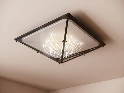 Modern Square Frame Ceiling Light With White Feather Shaped LED Strips Mounted On Beige Ceiling 3d model