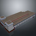 Industrial Building 3D Model With Sloped Roof Square Towers And White Walls