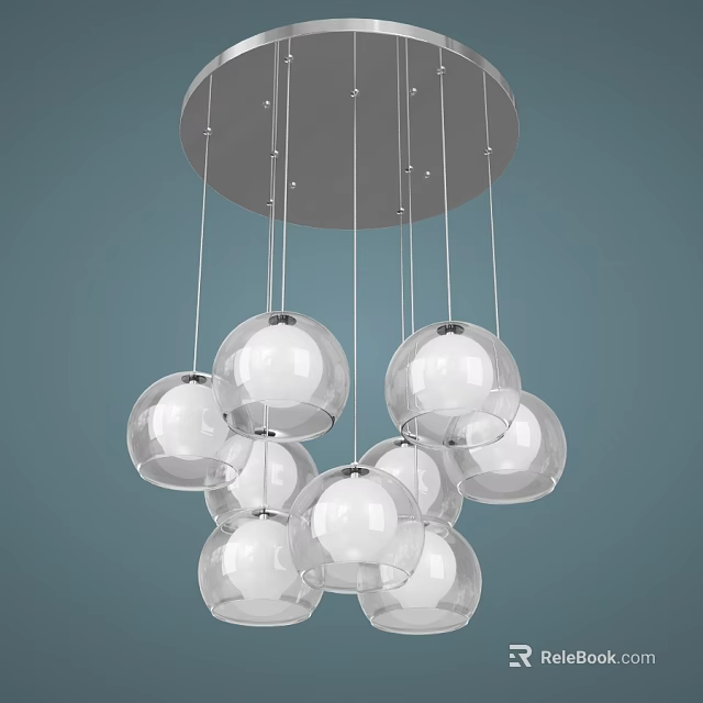 Modern Glass Globe Chandelier with Multiple Transparent Spherical Shades Hanging from Circular Ceiling Base 3d model 