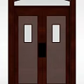 Brown Wooden Double Door With Two Rectangular Glass Panels And Central Black Handle 3d model