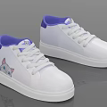 White Casual Shoes With Purple Collar And Cartoon Cat Graphic Design For Daily Wear