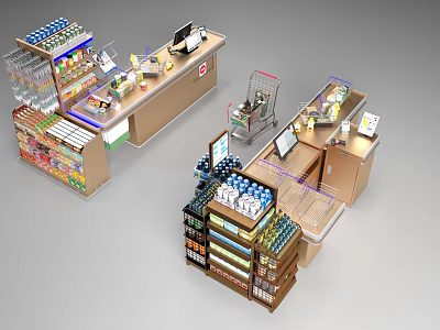 Well Organized Supermarket Department Store With Checkout Counters Shopping Carts And Stocked Shelves 3d model