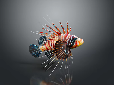 Tropical Lionfish With Vibrant Striped Pattern And Long Spiny Fins Swimming Underwater 3d model