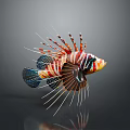 Tropical Lionfish With Vibrant Striped Pattern And Long Spiny Fins Swimming Underwater
