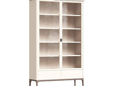 White Storage Cabinet Featuring Glass Doors Drawers And Metal Legs Design 3d model