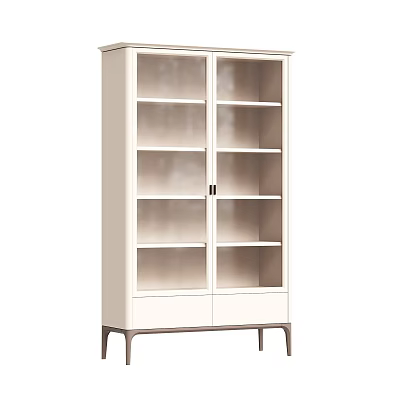 White Storage Cabinet Featuring Glass Doors Drawers And Metal Legs Design 3d model