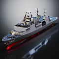 3D Warship Model 158 Grey Hull Red Bottom Antennas Weapon Systems And Reflective Surface 3d model
