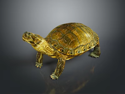 Brown and Yellow Shelled Turtle on Gray Background Detailed Reptile 3d model
