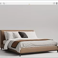 Modern Double Bed With Brown Headboard White Bedding Plaid Pillows And Brown Throw 3d model