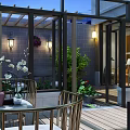 Luxurious Villa Balcony Space With Outdoor Seating Green Plants And Decorative Lights