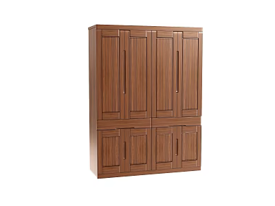 Solid Wood Wardrobe With Multiple Storage Doors And Classic Brown Finish 3d model