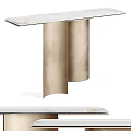 Elegant Modern Table With Cylindrical Golden Legs And White Marble Tabletop 3d model