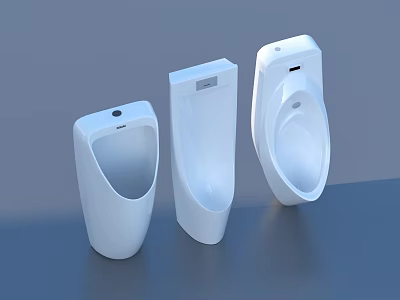 Three Modern Urinals with Sleek Designs and White Ceramic Finish 3d model