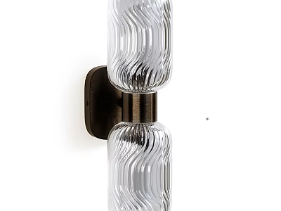Modern Wall Lamp With Double Ribbed Glass Shades And Dark Metal Base 3d model