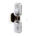Modern Wall Lamp With Double Ribbed Glass Shades And Dark Metal Base