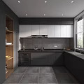 Modern Kitchen Interior With Gray White Cabinets Island Counter And Appliances